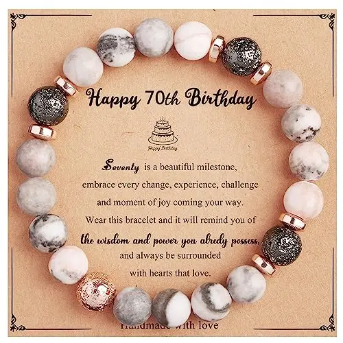 Yiyang natural stone stretch bracelet for 70th birthday with meaningful card