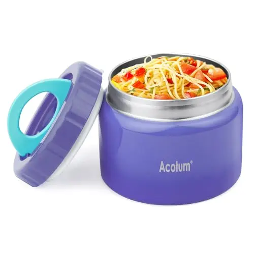ACOTUM 12oz insulated food jar with press-seal lid in purple/teal