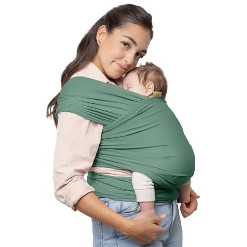Boba baby wrap carrier in sage green showing stretchy fabric