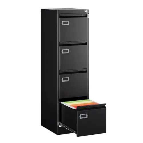 MIIIKO black metal 4-drawer vertical file cabinet with locking mechanism