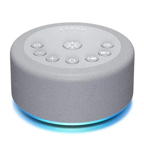 Hushing white noise machine with elegant grey design and night light