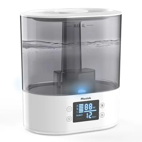 Msolok white rectangular humidifier with top-fill design and digital display