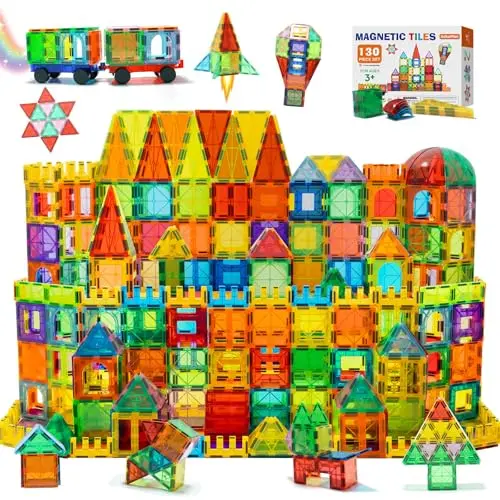 EchoPlan magnetic tiles set including 130 pieces and 2 toy cars