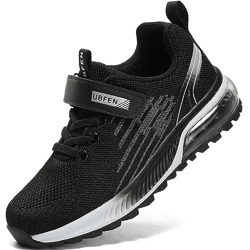 UBFEN kids athletic sneakers in black with bright accents