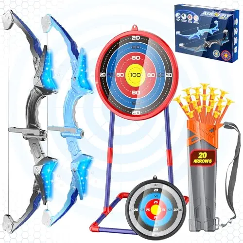 HOLIBIBE 2-pack LED bow and arrow set for kids with suction cup arrows and targets
