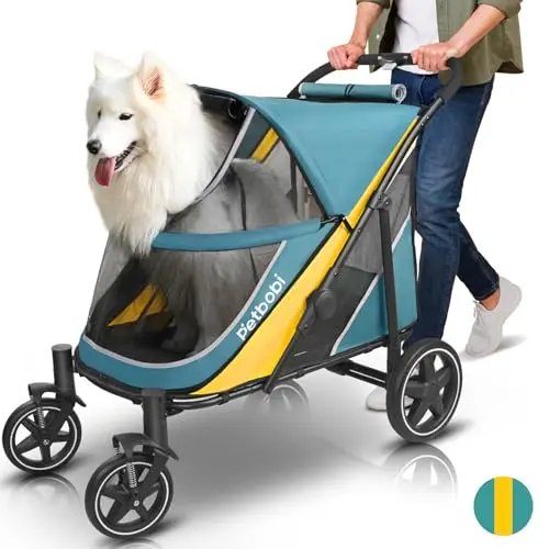 Petbobi dog stroller with one-click folding and dual entry doors for large dogs