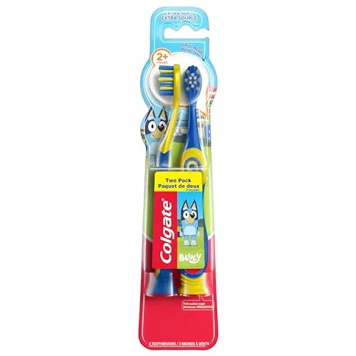 Colgate Bluey toothbrush for kids with extra soft bristles and suction cup