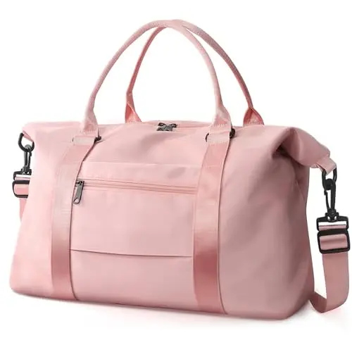 TOPBAG travel duffle bag in coral pink with multiple compartments