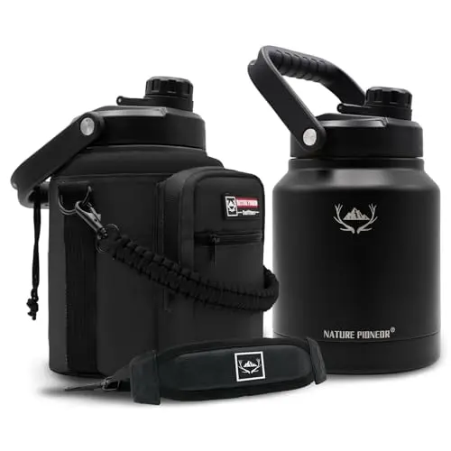 NATURE PIONEOR 84oz insulated water bottle with shoulder strap and storage pouch