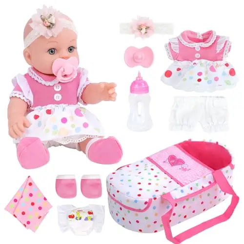 DONTNO 12-inch baby doll with bassinet bed and accessories
