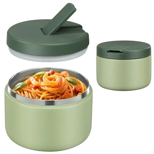 Pawtong 12oz insulated food jar with buckle lid in green