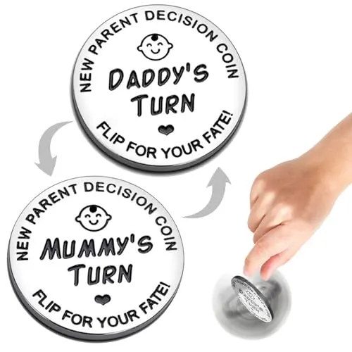Stainless steel decision coins for new parents in protective plastic case