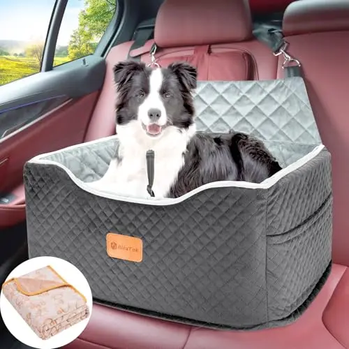 AlfaTok dog car seat with memory foam and velvet cover