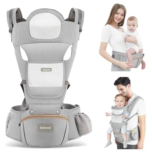 Safotad baby carrier with hip seat in grey color