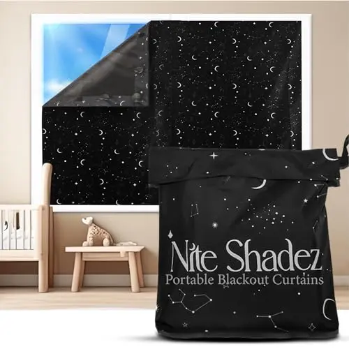 Nite Shadez portable blackout curtain with star pattern