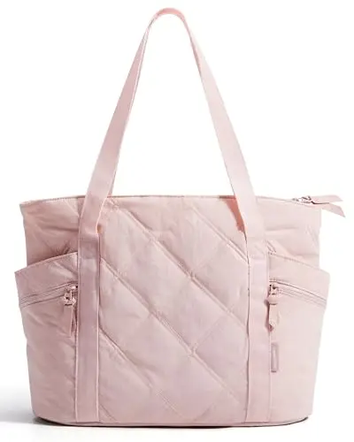BAGSMART crush tote bag in pink quilted design