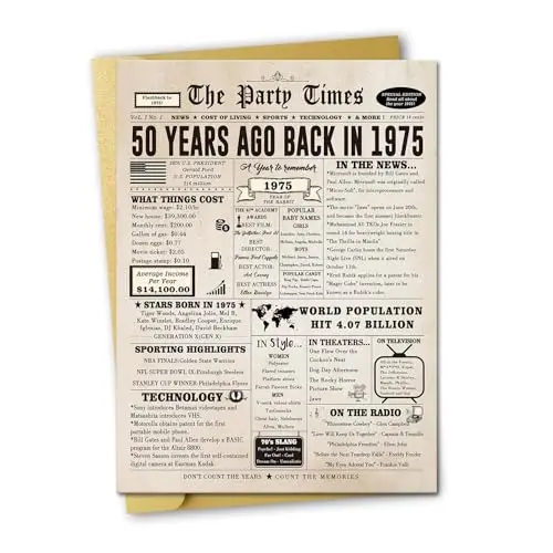 ZIWENHU large vintage-style 50th birthday card with historical facts