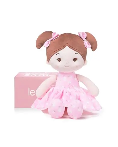 LeyaDoll 12-inch soft rag doll with pink outfit and pigtails