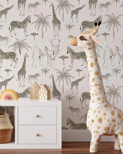 Coloritto safari animals removable wallpaper with Africa wildlife mural design