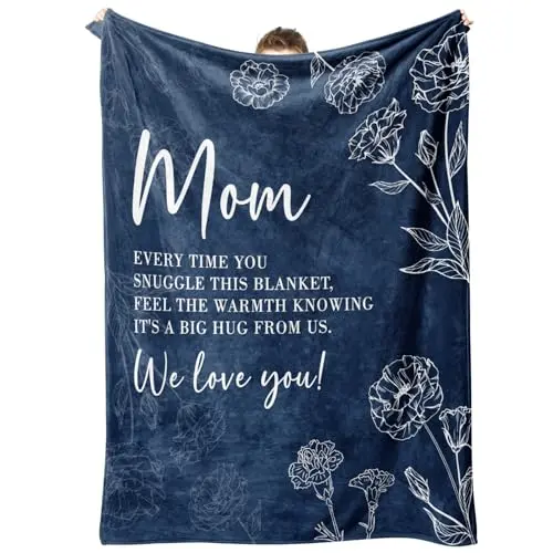 GiltGlimmer blue flannel blanket with decorative letter print for mom