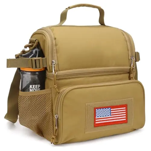 ATRIPACK brown insulated lunch bag with multiple compartments and patches