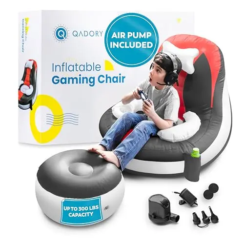 Qadory inflatable gaming chair for kids with cup holder and pockets