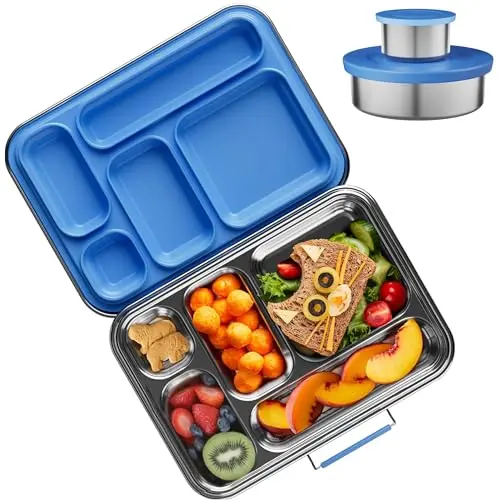 AOHEA stainless steel bento lunch box with five compartments in blue color