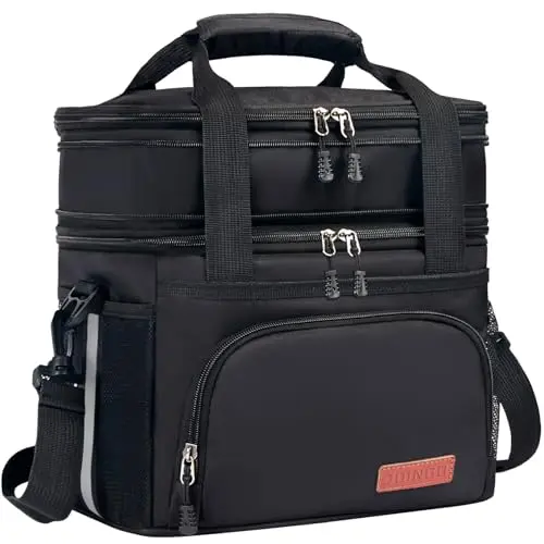 JOINGO expandable insulated lunch bag in black color with multiple pockets