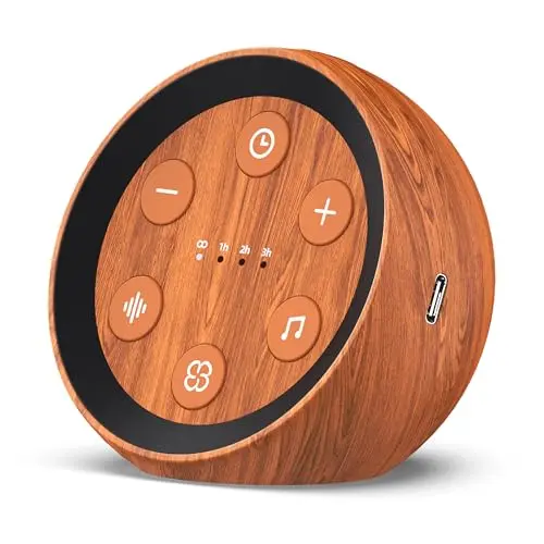 SoundMe white noise machine with wooden grain finish