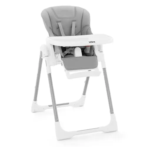 INFANS foldable high chair in light grey with multiple adjustment points