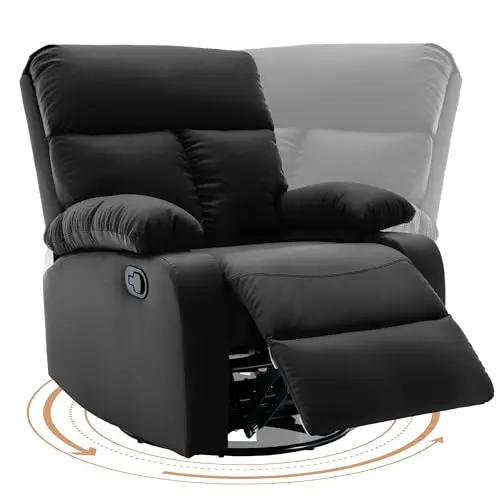 hzlagm swivel rocker recliner chair in black leather