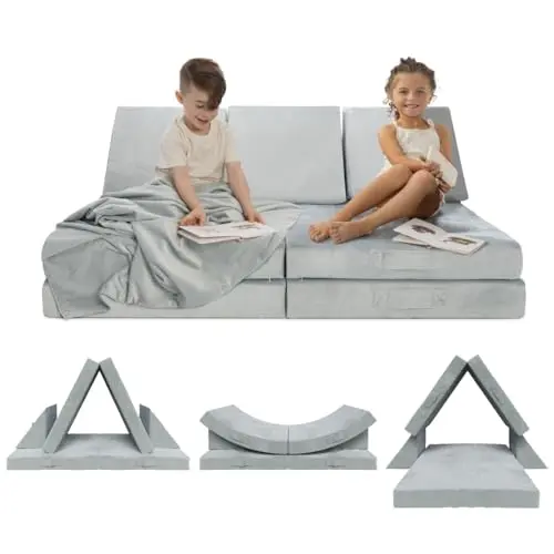 Milliard kids modular sofa in grey velour with included blanket