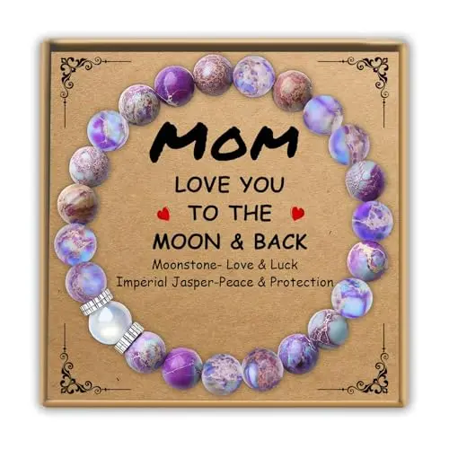 Sereney purple imperial jasper and moonstone beaded bracelet for mom with gift card