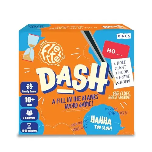 Binca Fletter Dash word card game with cards and timer