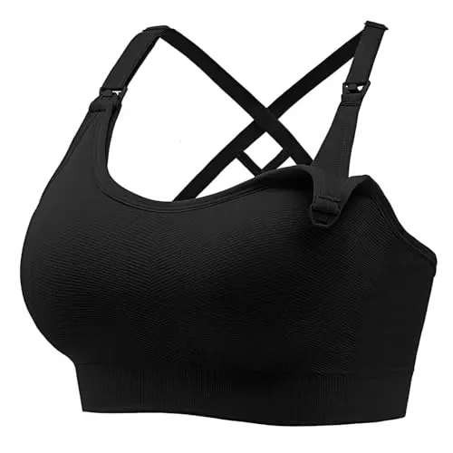 Angelhood seamless nursing sports bra in black with cross back