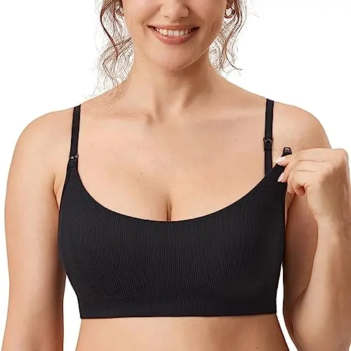 MOMANDA ribbed nursing sports bra in black with convertible straps