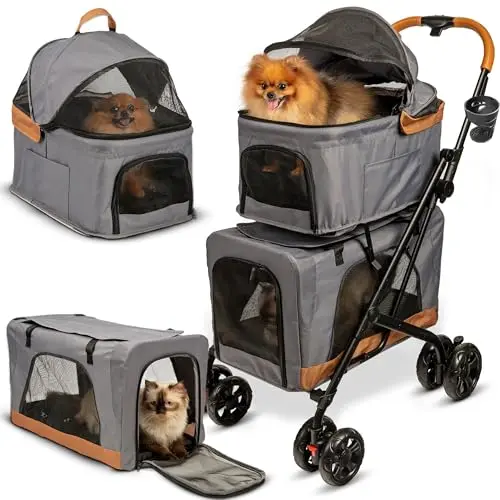PAWLALA double pet stroller with detachable carriers in graphite gray