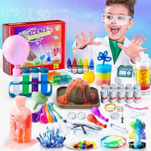 Budget science kit with 70 experiments including volcano and crystal growing