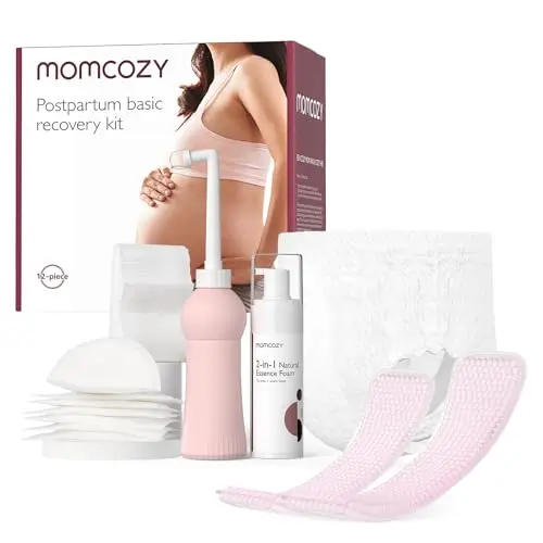 Momcozy postpartum recovery kit with various essentials