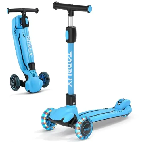 TONBUX blue foldable scooter with light-up wheels