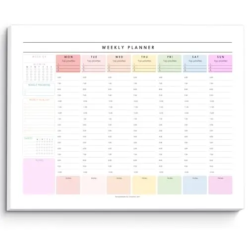 Templatables weekly hourly planner notepad with rainbow design