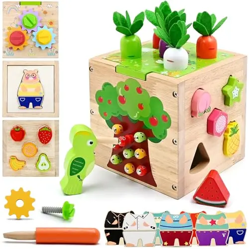 AiTuiTui wooden activity cube with multiple educational games
