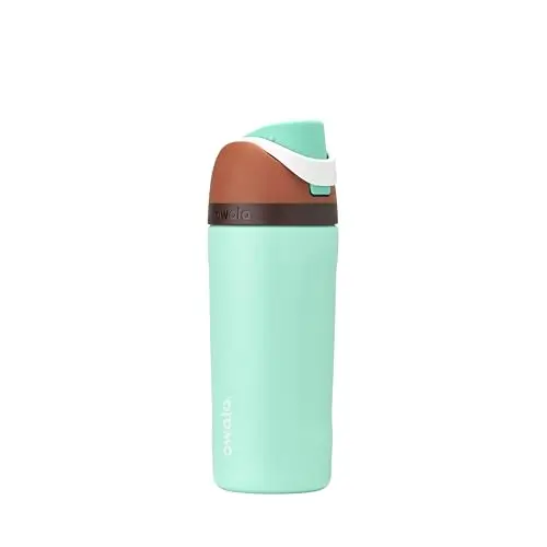 Owala Kids FreeSip insulated water bottle in mint chocolate color showing the unique spout design