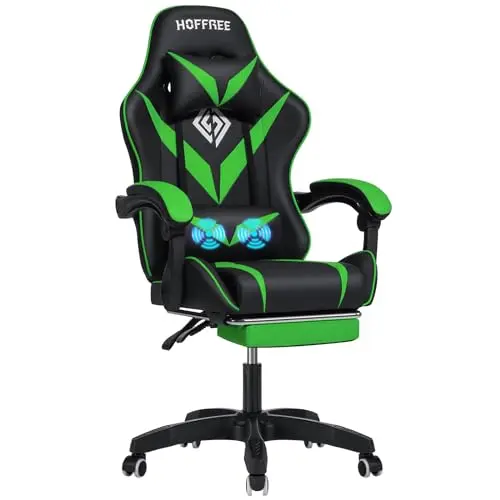 HOFFREE massage gaming chair for kids with footrest and lumbar support