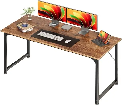 Huuger 55-inch rustic brown computer desk with spacious desktop