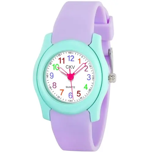CKV kids analog watch with purple color and clear dial