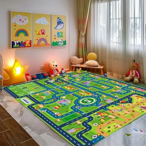 yongjoy car rug play mat with city map design for kids playrooms