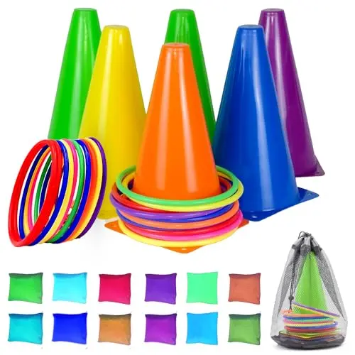 CircleCraft 3-in-1 ring toss game with cones, rings, and bean bags