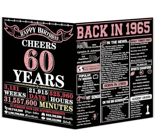 YIKALUS oversized 60th birthday card with rose gold design and 1965 nostalgia facts