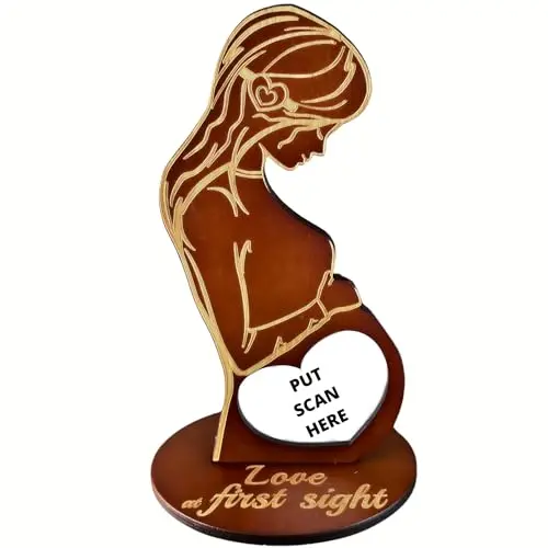 Heart's Sign wooden ultrasound frame with pregnant woman silhouette shape